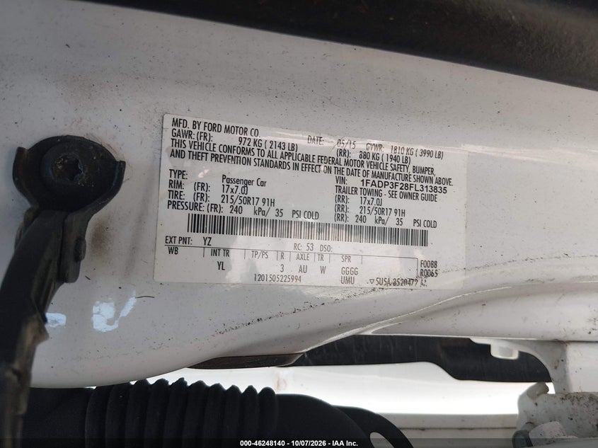 FORD FOCUS 2015 VIN 1FADP3F28FL313835