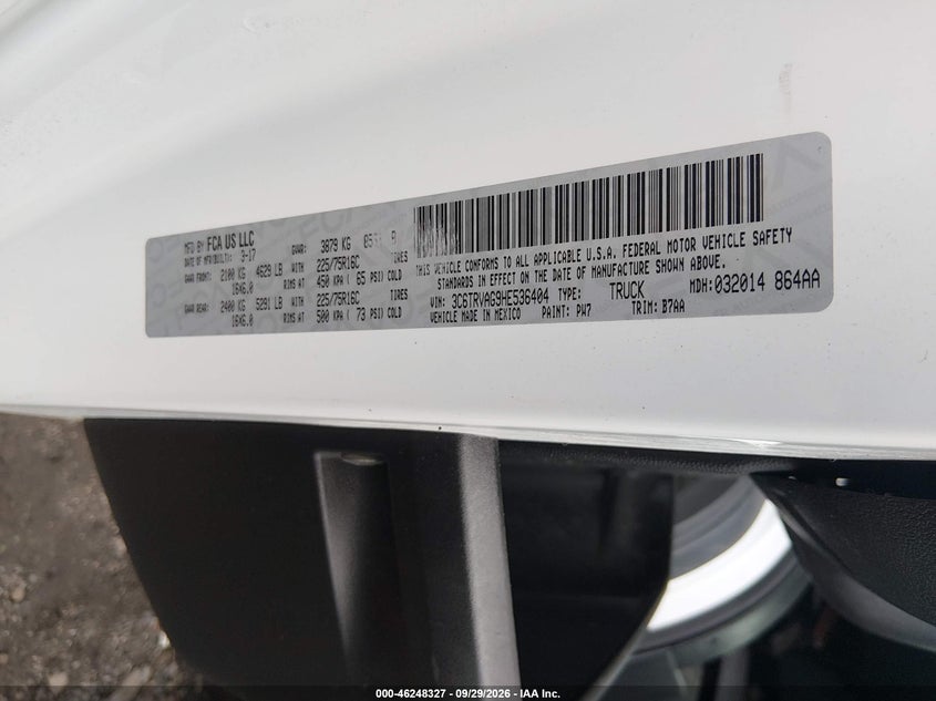 RAM PROMASTER 1500 2017 VIN 3C6TRVAG9HE536404