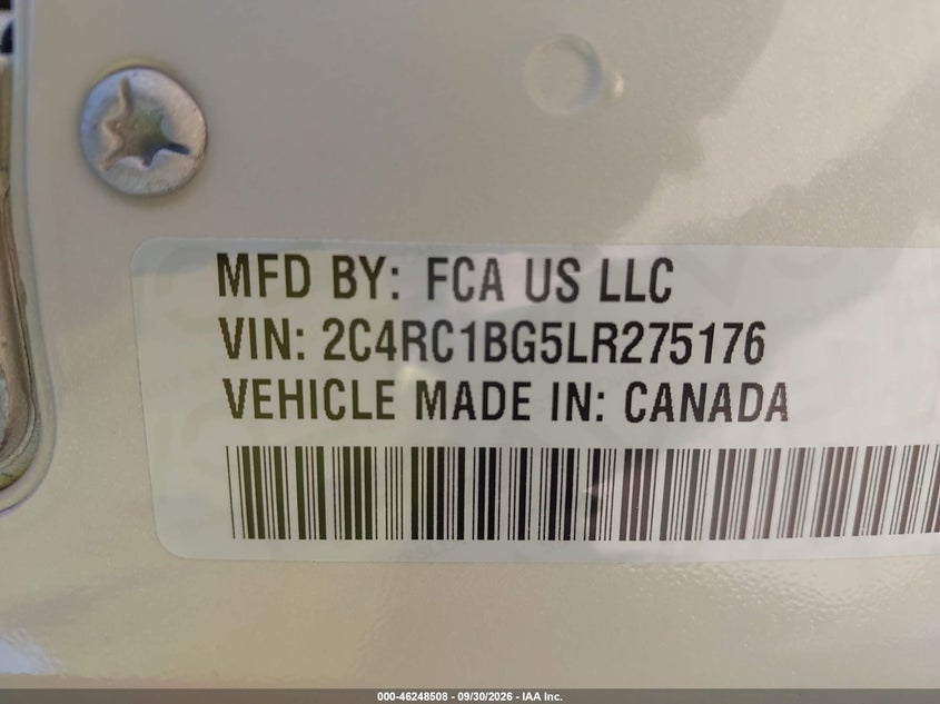 CHRYSLER PACIFICA 2020 VIN 2C4RC1BG5LR275176