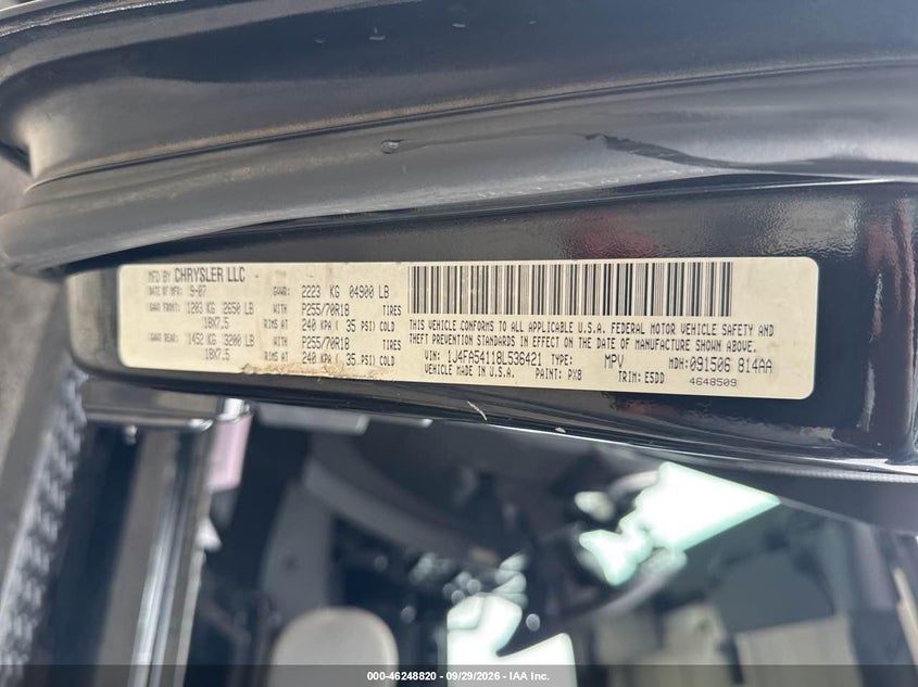 JEEP WRANGLER 2008 VIN 1J4FA54118L536421