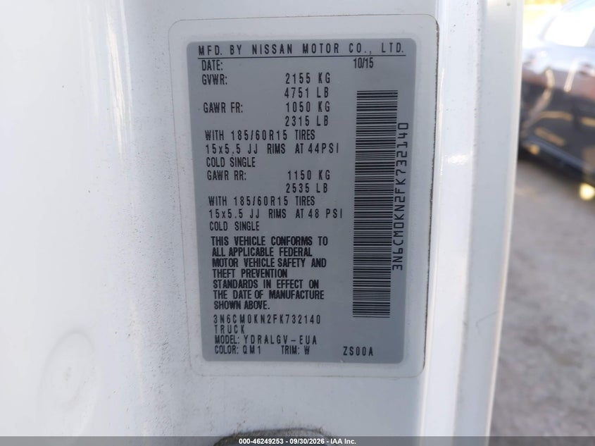 NISSAN NV200 2015 VIN 3N6CM0KN2FK732140