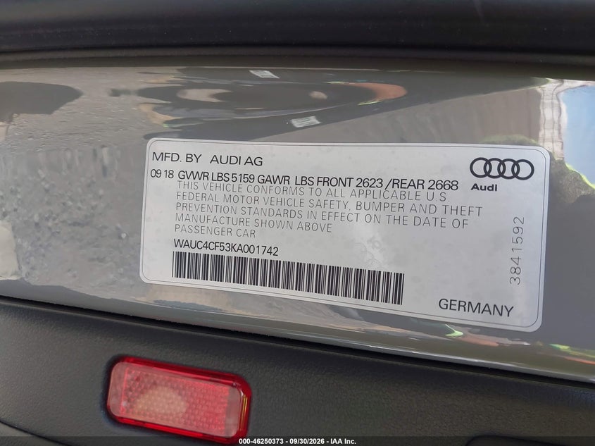 AUDI S5 2019 VIN WAUC4CF53KA001742