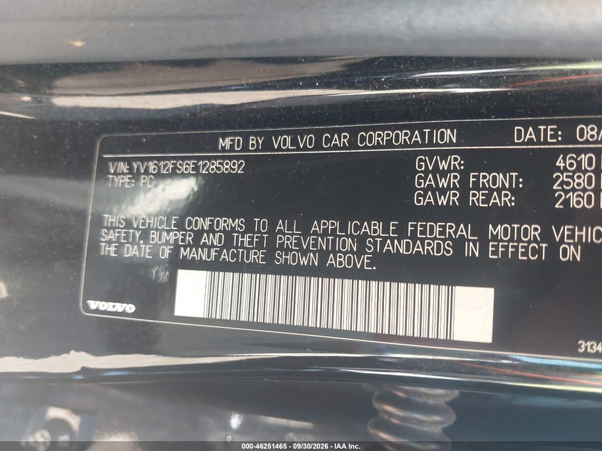 VOLVO S60 2014 VIN YV1612FS6E1285892