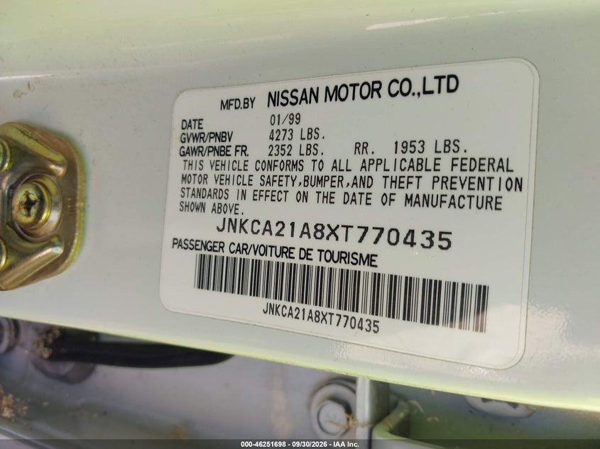 INFINITI I30 1999 VIN JNKCA21A8XT770435