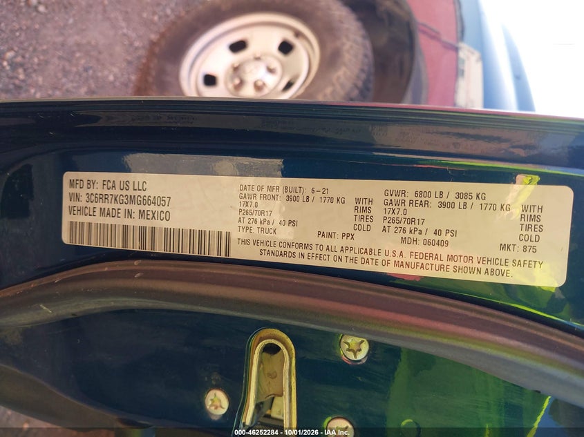 RAM 1500 CLASSIC 2021 VIN 3C6RR7KG3MG664057