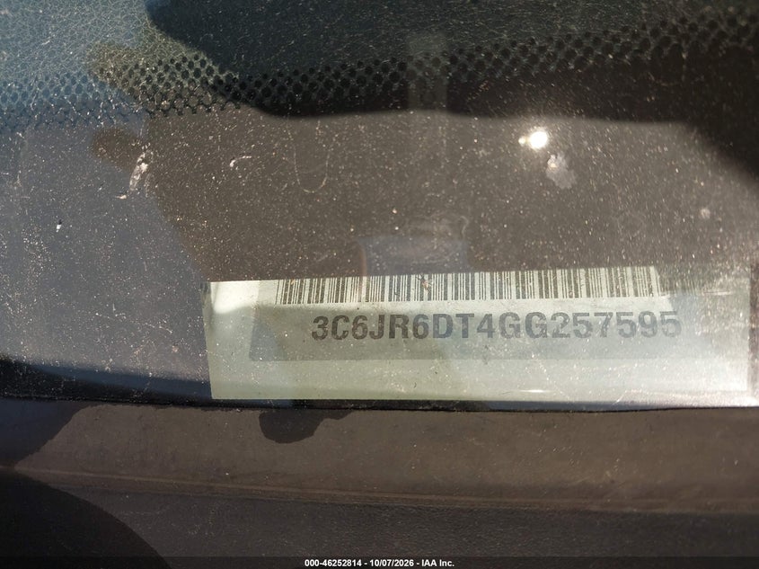 Vin: 3c6jr6dt4gg257595, lot: 46752840, ram 1500 tradesman 20163