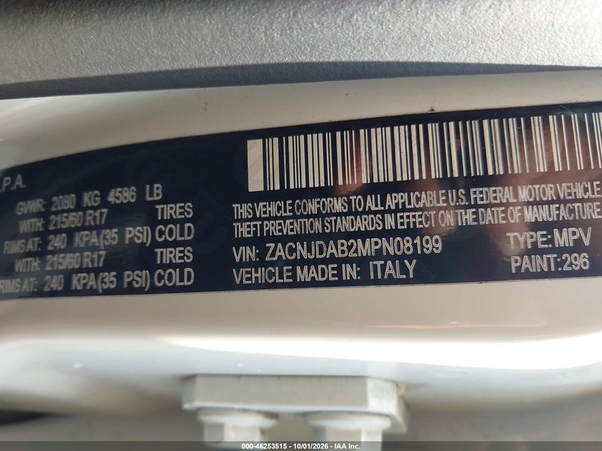 JEEP RENEGADE 2021 VIN ZACNJDAB2MPN08199