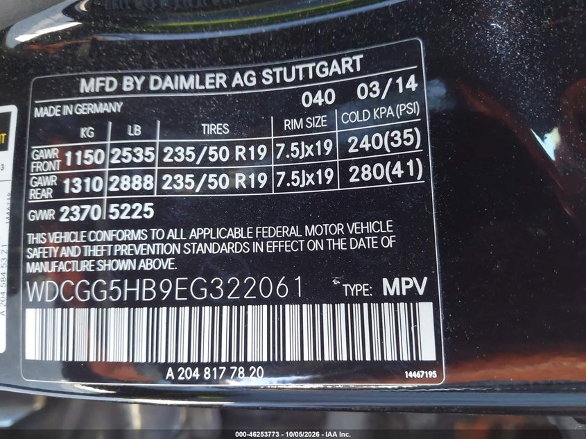 MERCEDES-BENZ GLK 350 2014 VIN WDCGG5HB9EG322061