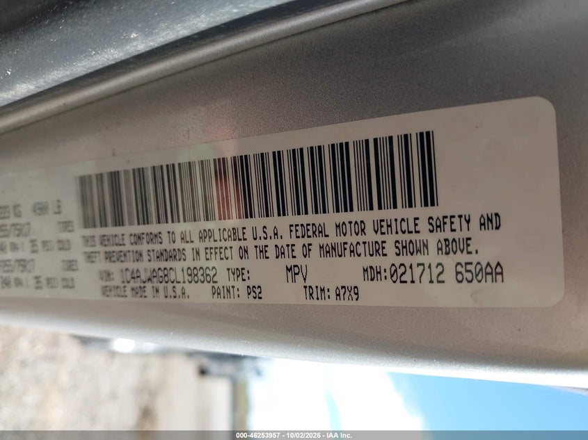 JEEP WRANGLER 2012 VIN 1C4AJWAG8CL198362