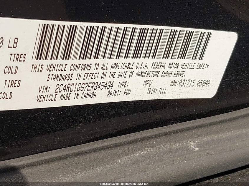 CHRYSLER TOWN & COUNTRY 2014 VIN 2C4RC1GG7ER345434