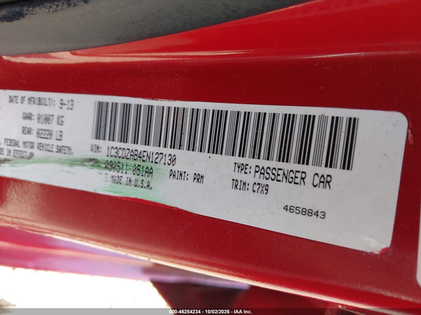 DODGE AVENGER 2014 VIN 1C3CDZAB4EN127130
