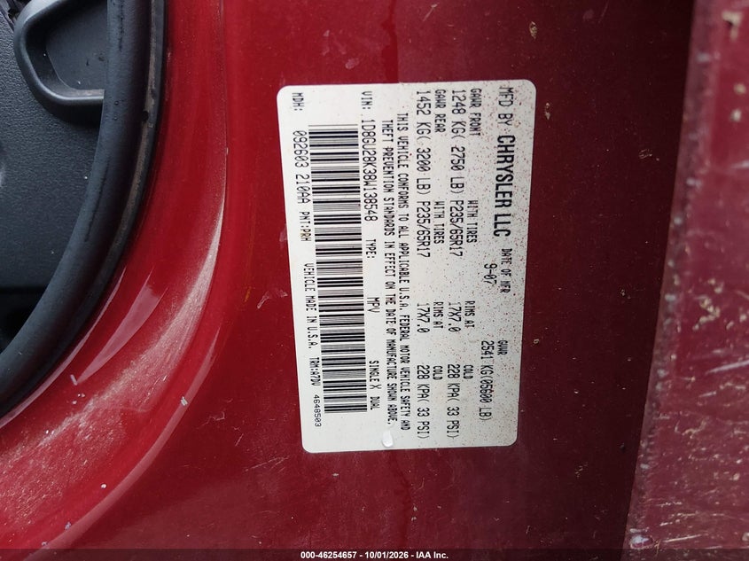 DODGE NITRO 2008 VIN 1D8GU28K38W138548