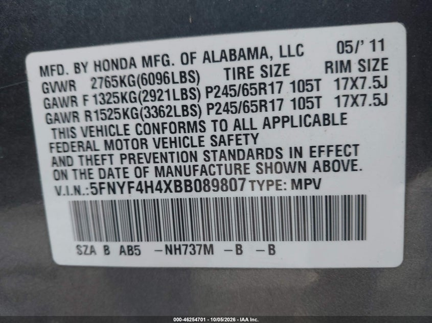 2011 HONDA PILOT EX · Фото 9