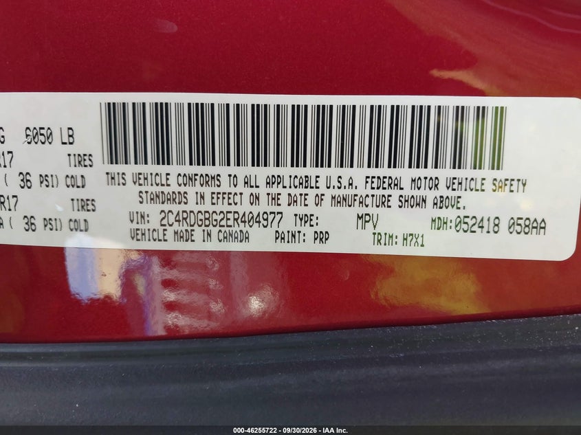 DODGE GRAND CARAVAN 2014 VIN 2C4RDGBG2ER404977