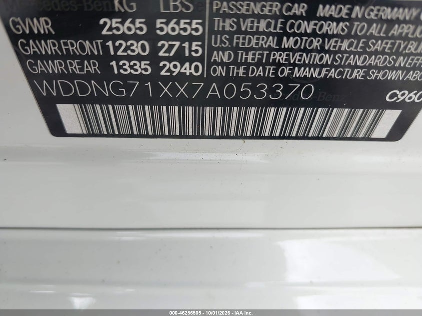 MERCEDES-BENZ S 550 2007 VIN WDDNG71XX7A053370