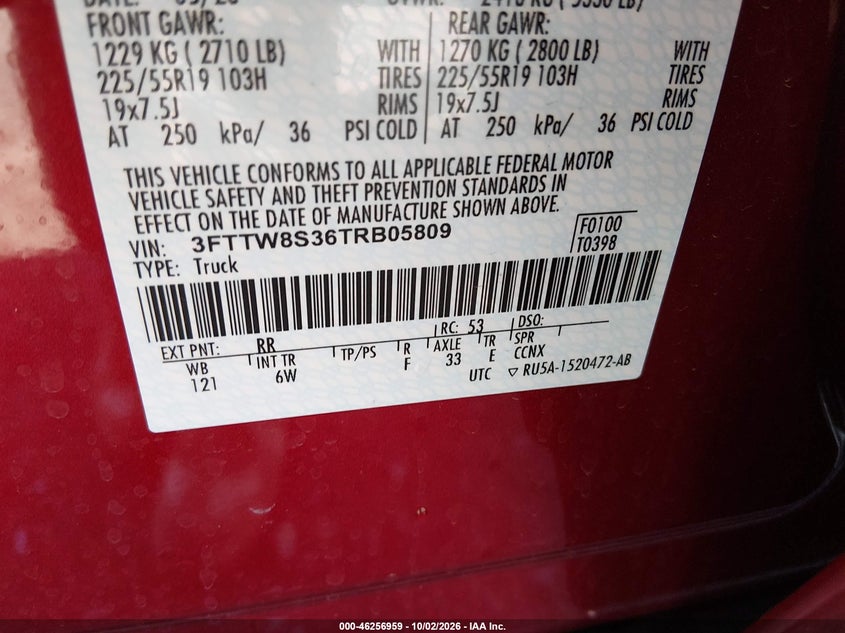 FORD MAVERICK 2026 VIN 3FTTW8S36TRB05809