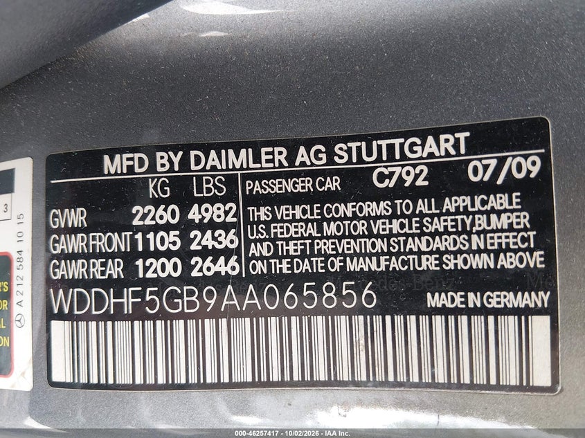 MERCEDES-BENZ E 350 2010 VIN WDDHF5GB9AA065856