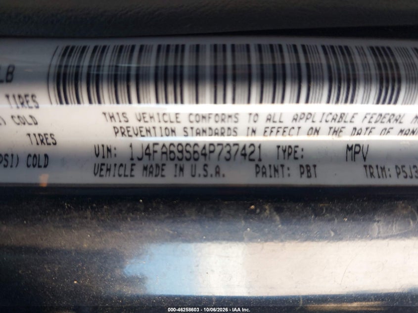 JEEP WRANGLER 2004 VIN 1J4FA69S64P737421