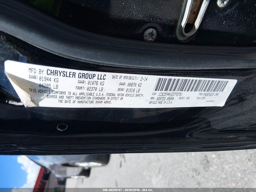 DODGE DART 2014 VIN 1C3CDFAA1ED772751