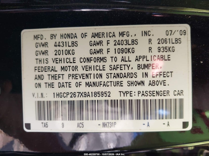 2009 HONDA ACCORD 2.4 EX · Фото 9