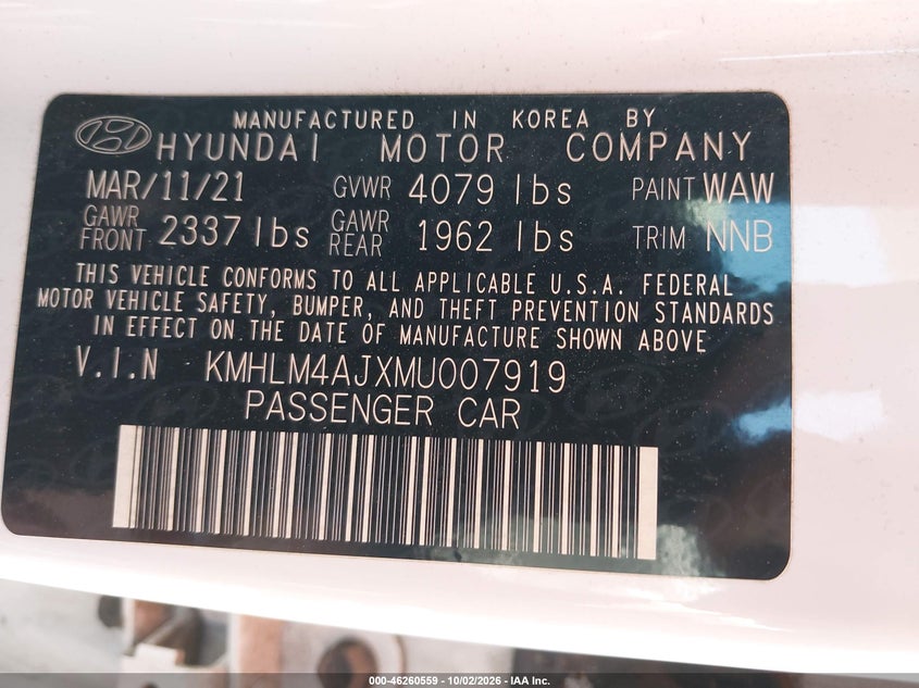 HYUNDAI ELANTRA HYBRID 2021 VIN KMHLM4AJXMU007919