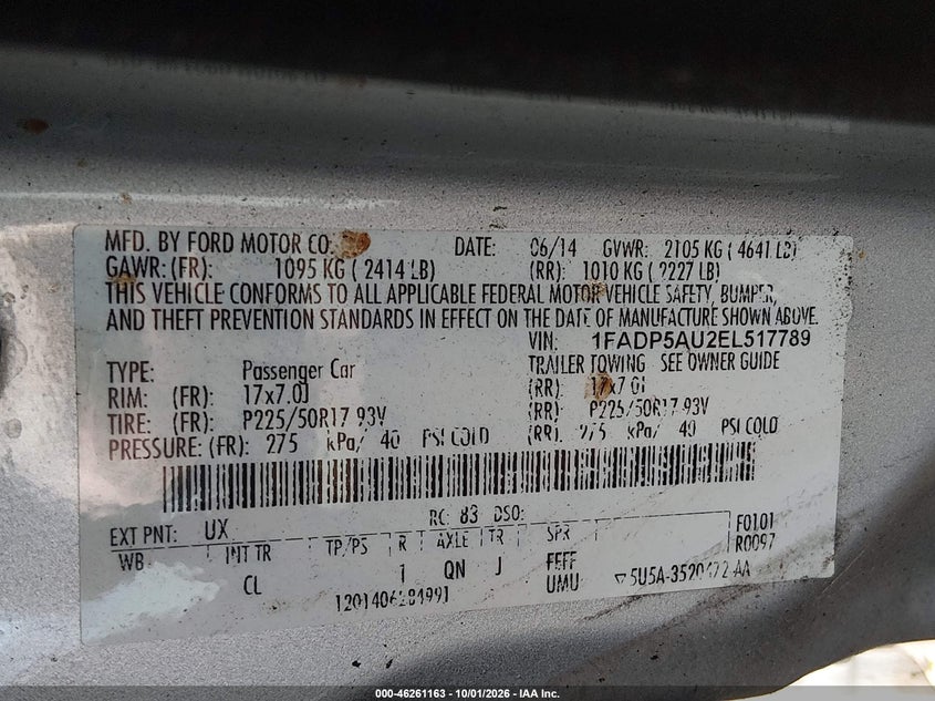 FORD C-MAX HYBRID 2014 VIN 1FADP5AU2EL517789
