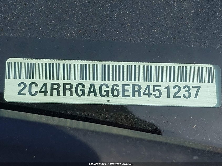 RAM CARGO 2014 VIN 2C4RRGAG6ER451237
