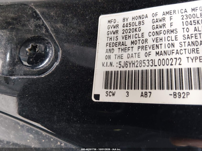 HONDA ELEMENT 2003 VIN 5J6YH28533L000272