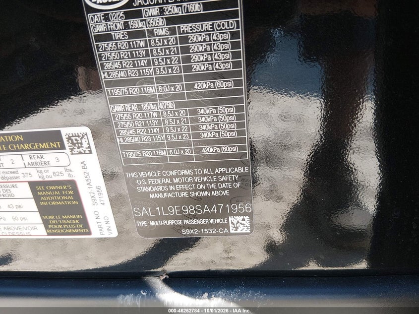 LAND-ROVER RANGE ROVER SPORT 2025 VIN SAL1L9E98SA471956