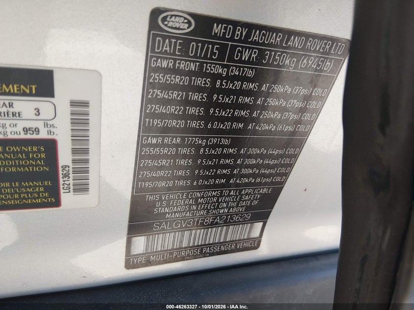 2015 LAND ROVER RANGE ROVER 5.0L V8 SUPERCHARGED AUTOBIOGRAPHY · Фото 9