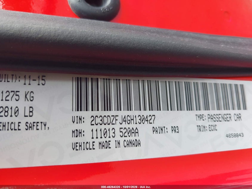 DODGE CHALLENGER 2016 VIN 2C3CDZFJ4GH130427