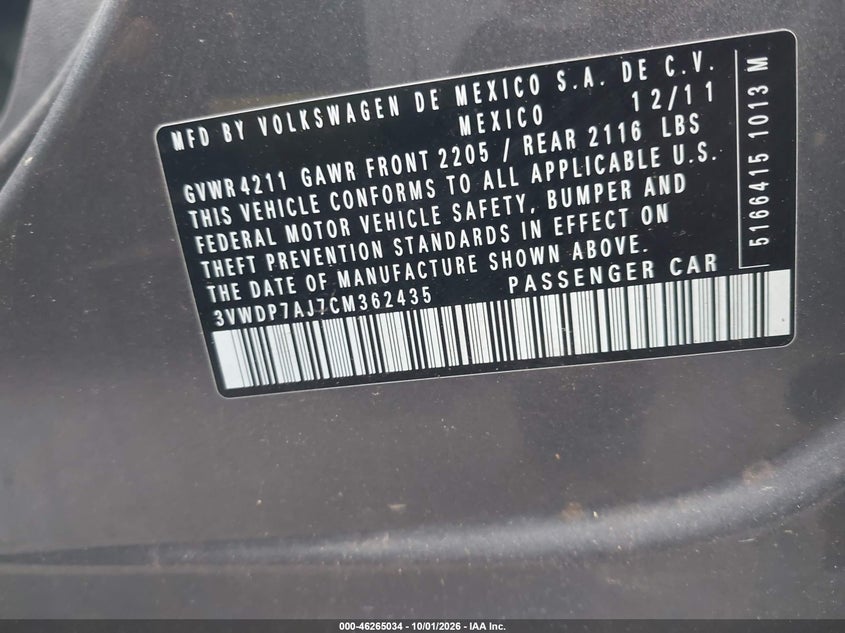 2012 VOLKSWAGEN JETTA 2.5L SE · Фото 9