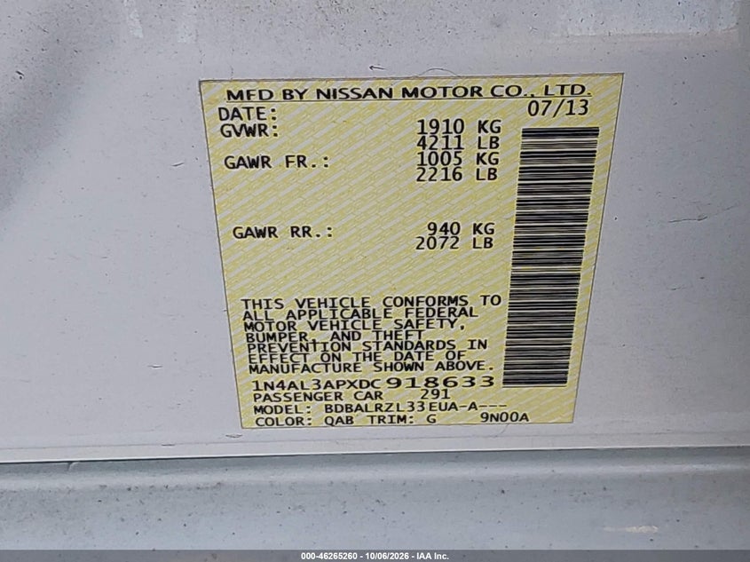 2013 NISSAN ALTIMA 2.5 S · Фото 9