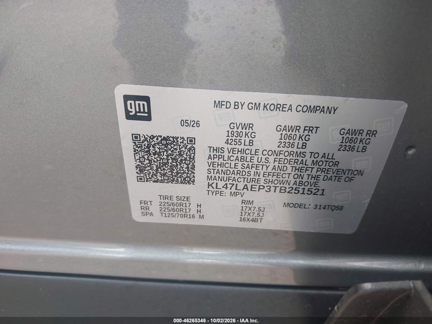 BUICK ENVISTA 2026 VIN KL47LAEP3TB251521