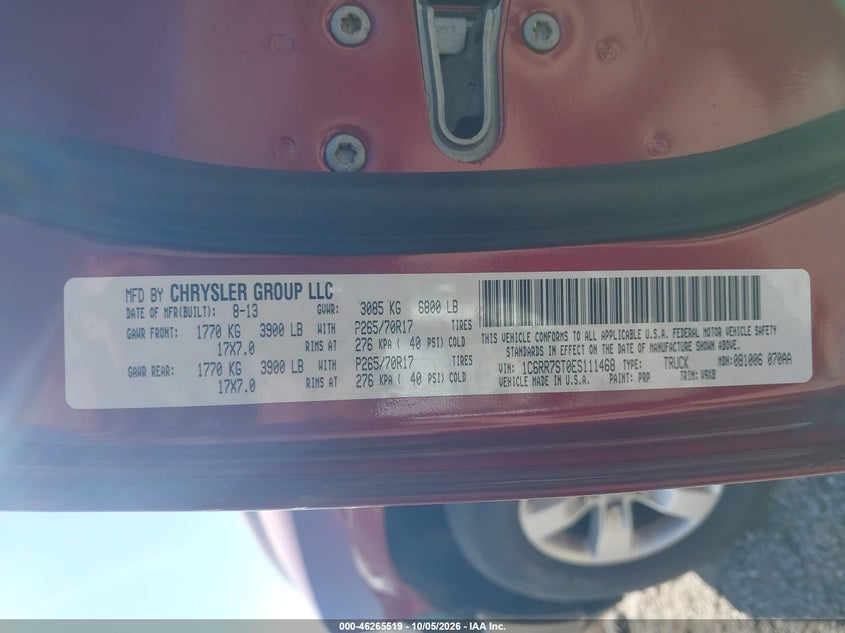 RAM 1500 2014 VIN 1C6RR7ST0ES111468
