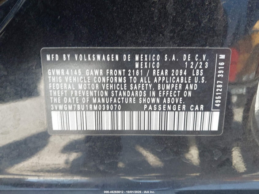 VOLKSWAGEN JETTA 2024 VIN 3VWGM7BU1RM039070