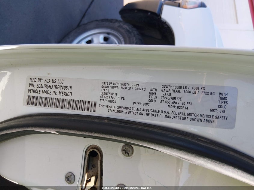 RAM 2500 2024 VIN 3C6UR5HJ1RG249618
