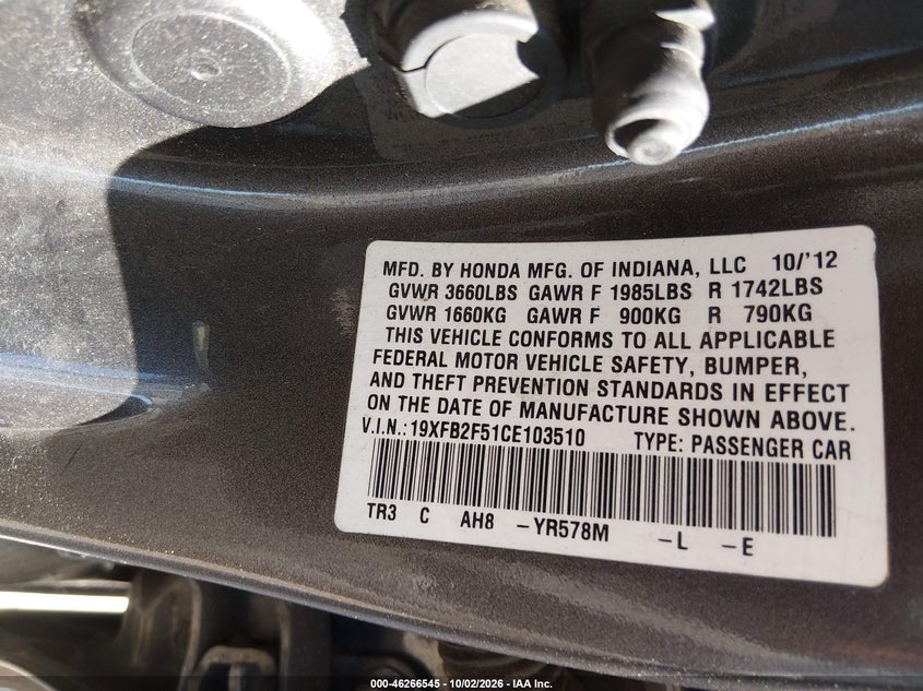 2012 HONDA CIVIC SDN LX · Фото 9