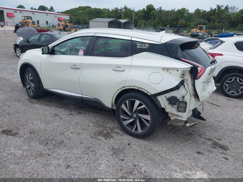 Vin: 5n1az2mh7fn218191, lot: 46767529, nissan murano platinum 20153
