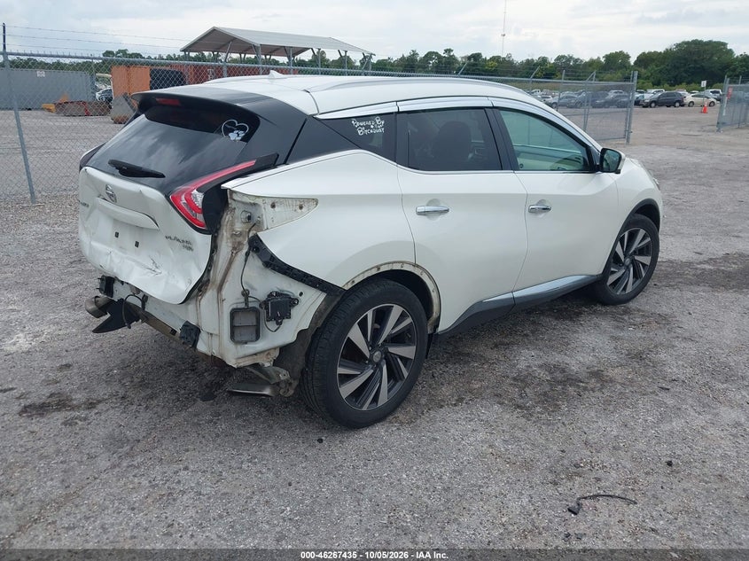 Vin: 5n1az2mh7fn218191, lot: 46767529, nissan murano platinum 20154