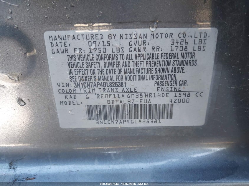 2016 NISSAN VERSA 1.6 SV · Фото 9