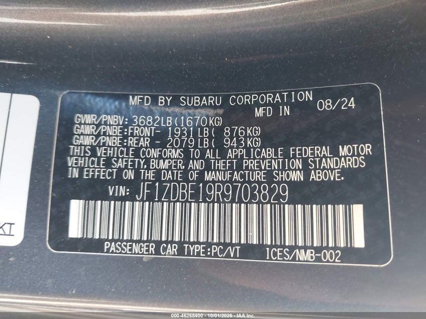 SUBARU BRZ 2024 VIN JF1ZDBE19R9703829