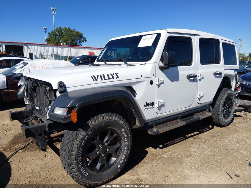2022 Jeep Wrangler Unlimited Willys 4X4, Rear, IAAI, VIN 1C4HJXDN7NW138234 — photo 2
