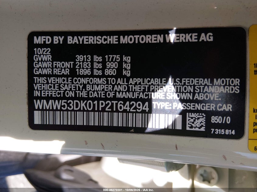 MINI HARDTOP 2023 VIN WMW53DK01P2T64294