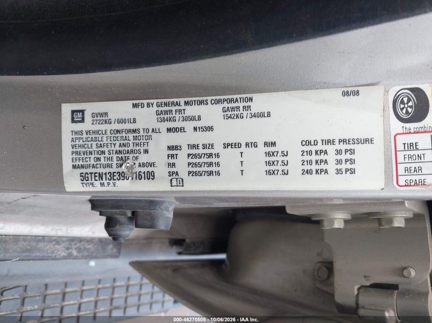 HUMMER H3 SUV 2009 VIN 5GTEN13E398116109