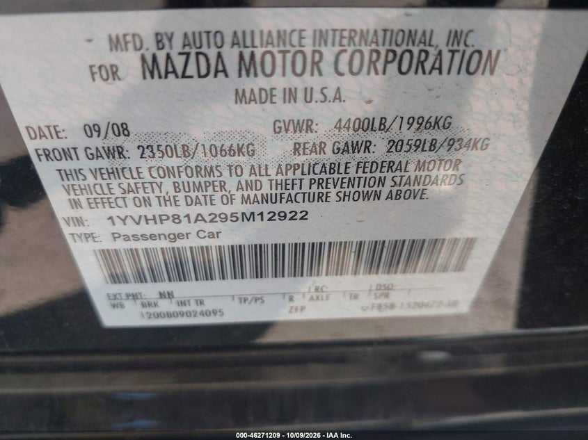 2009 MAZDA MAZDA6 I SPORT · Фото 9