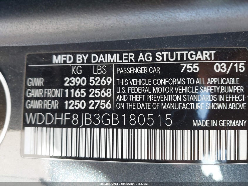 MERCEDES-BENZ E 350 2016 VIN WDDHF8JB3GB180515