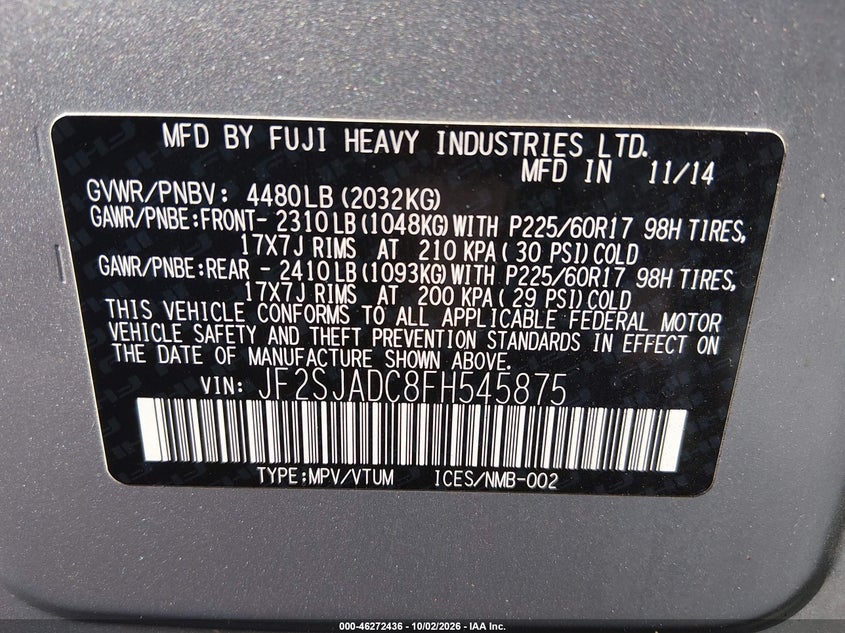 2015 SUBARU FORESTER 2.5I PREMIUM · Фото 9