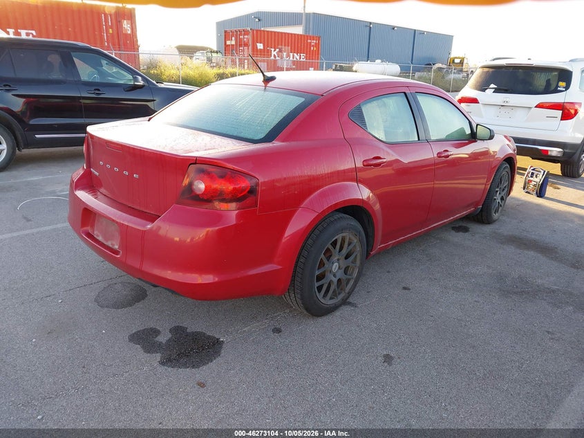 Vin: 1c3cdzab2cn266184, lot: 46773221, dodge avenger se 20124