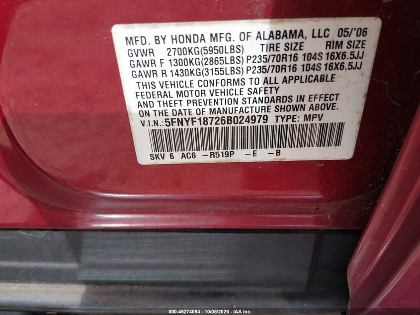 2006 HONDA PILOT EX-L · Фото 9